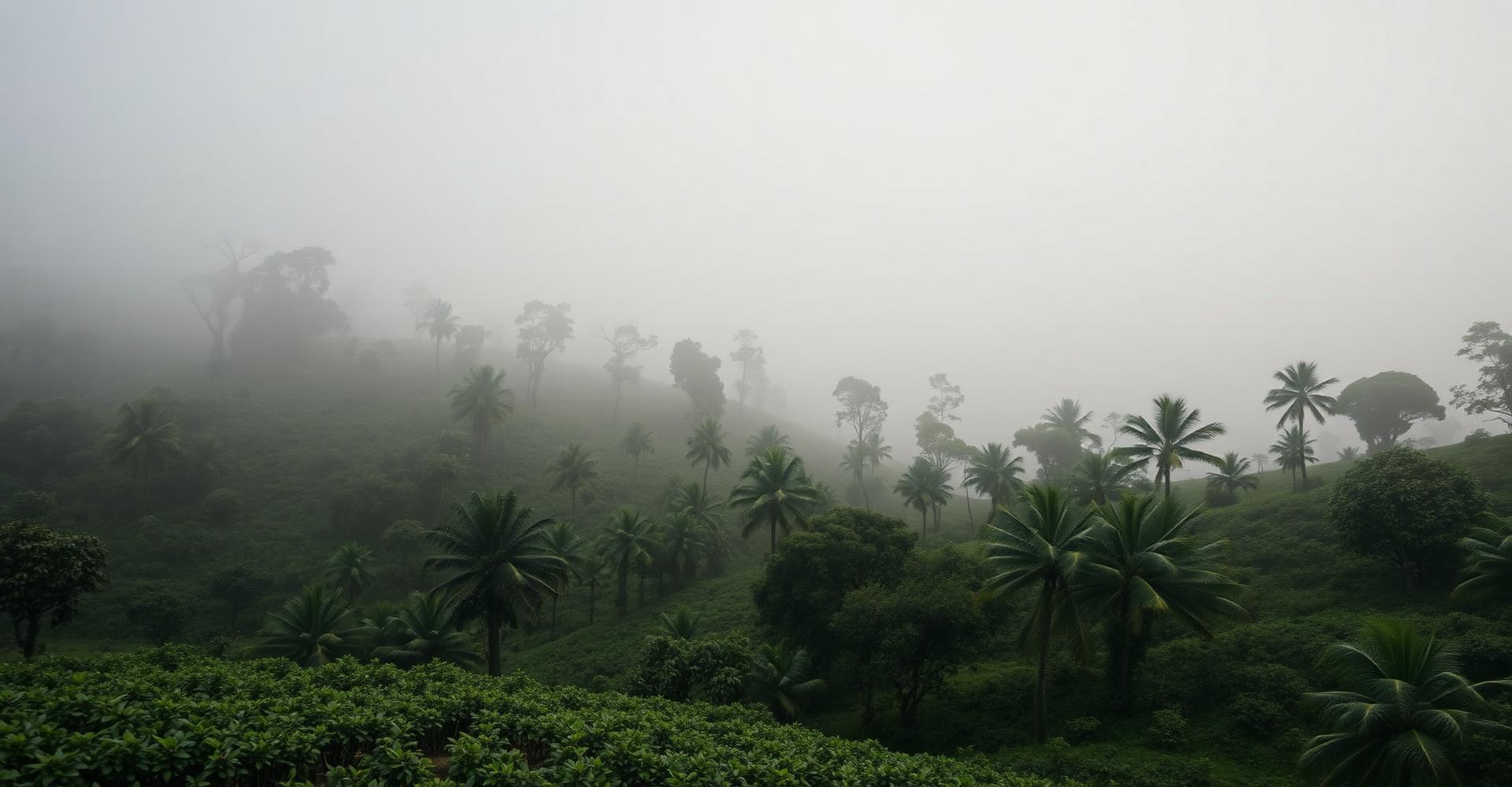 Misty shade-grown coffee plantation at Salawara Estate